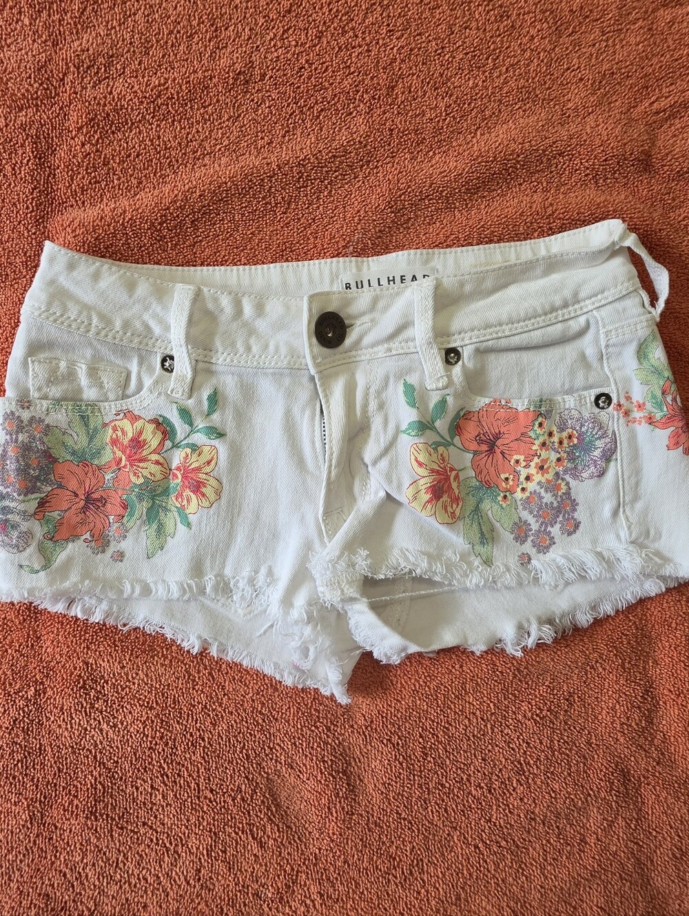 Bullhead White Denim Floral Cutoff Shorts - Picture 3 of 3